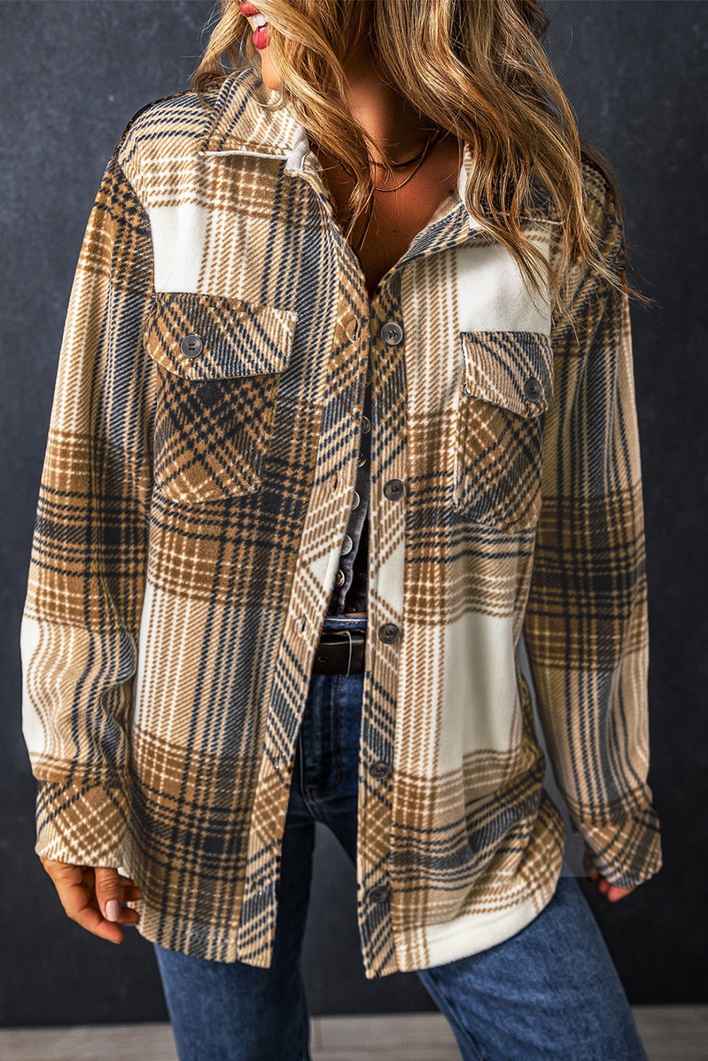 Plaid Pocketed Dropped Shoulder Coat